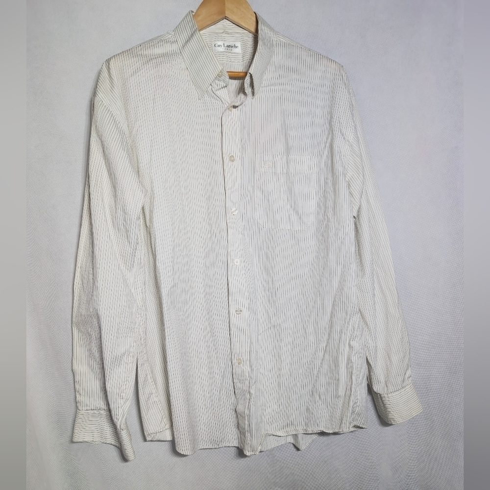 Guy Laroche Men's White Striped Button Down Shirt Sz 18 / 36 Tall